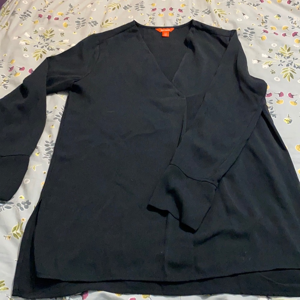 Long sleeved semi sheer v neck top